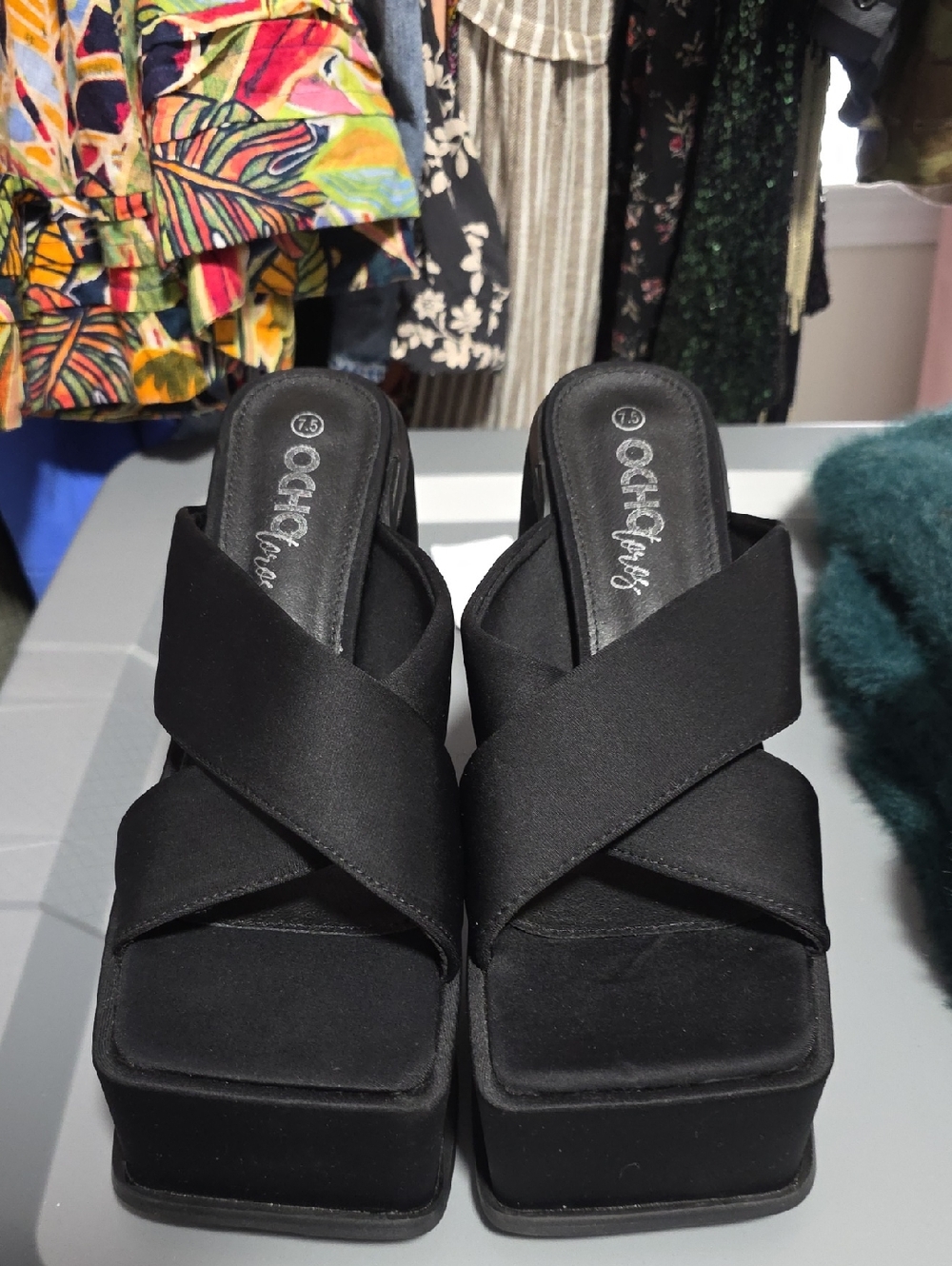 Black Crisscross Platform Slide Heels -